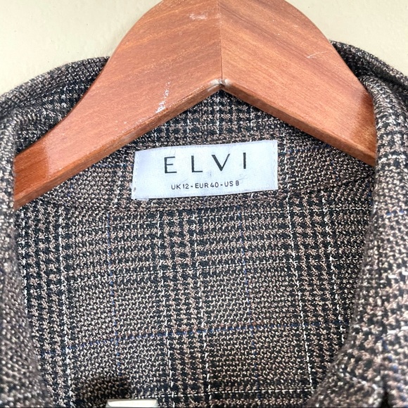ELVI Dress Brown Micro Plaid Houndstooth Shirt Tunic Shacket Academia 8 - Picture 3 of 9